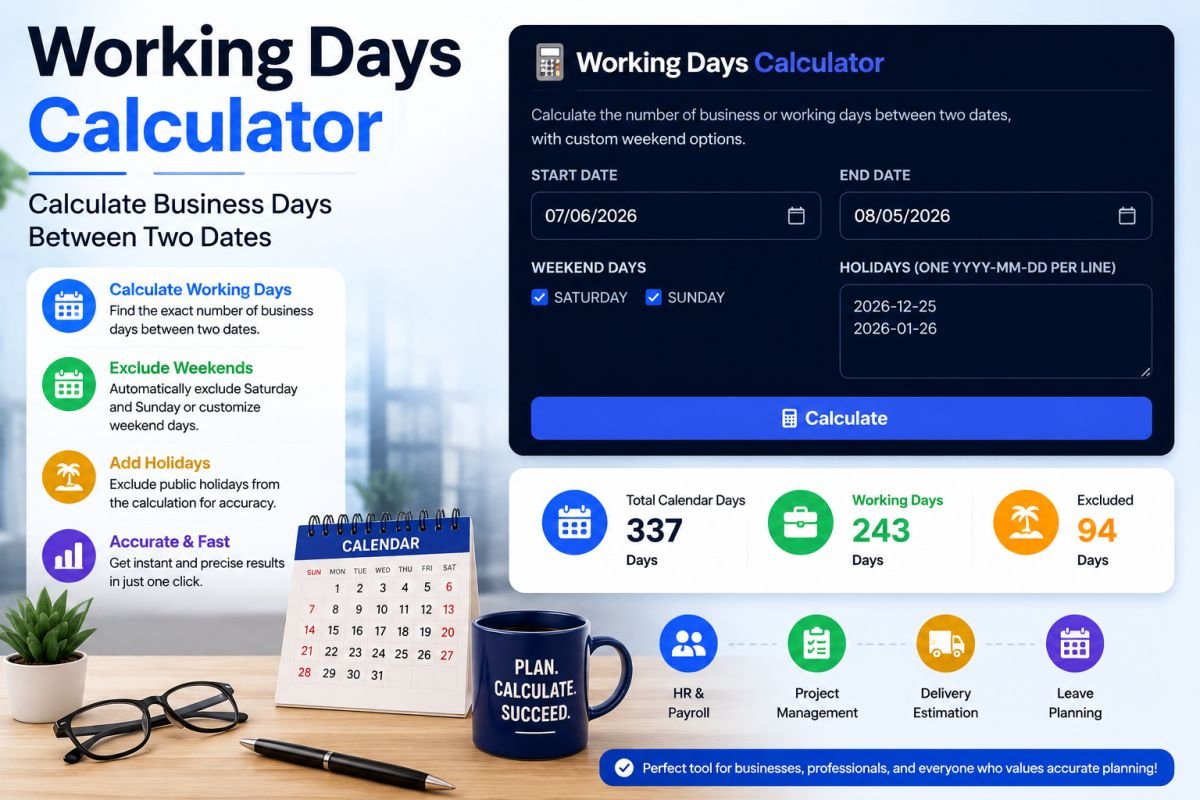 Working Days Calculator – Calculate Business Days Between Two Dates